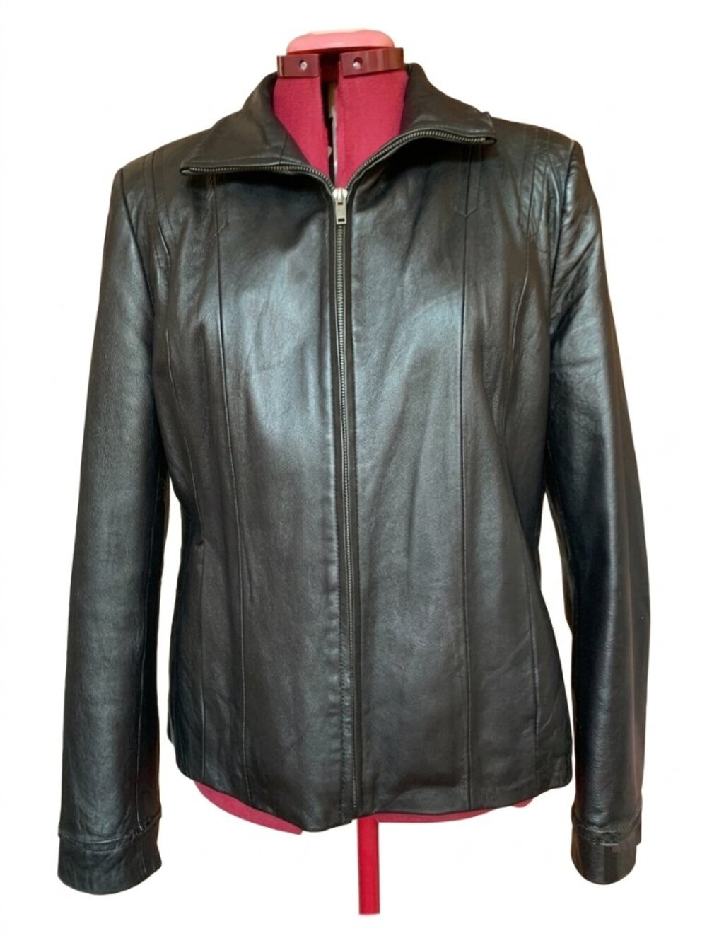 URCHIN -  Black Leather Full-Zip Minimalist Jacket - MEDIUM